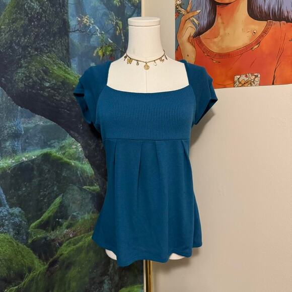 bluheaven teal square neck short sleeve top retro y2k minimalist - Picture 1 of 5